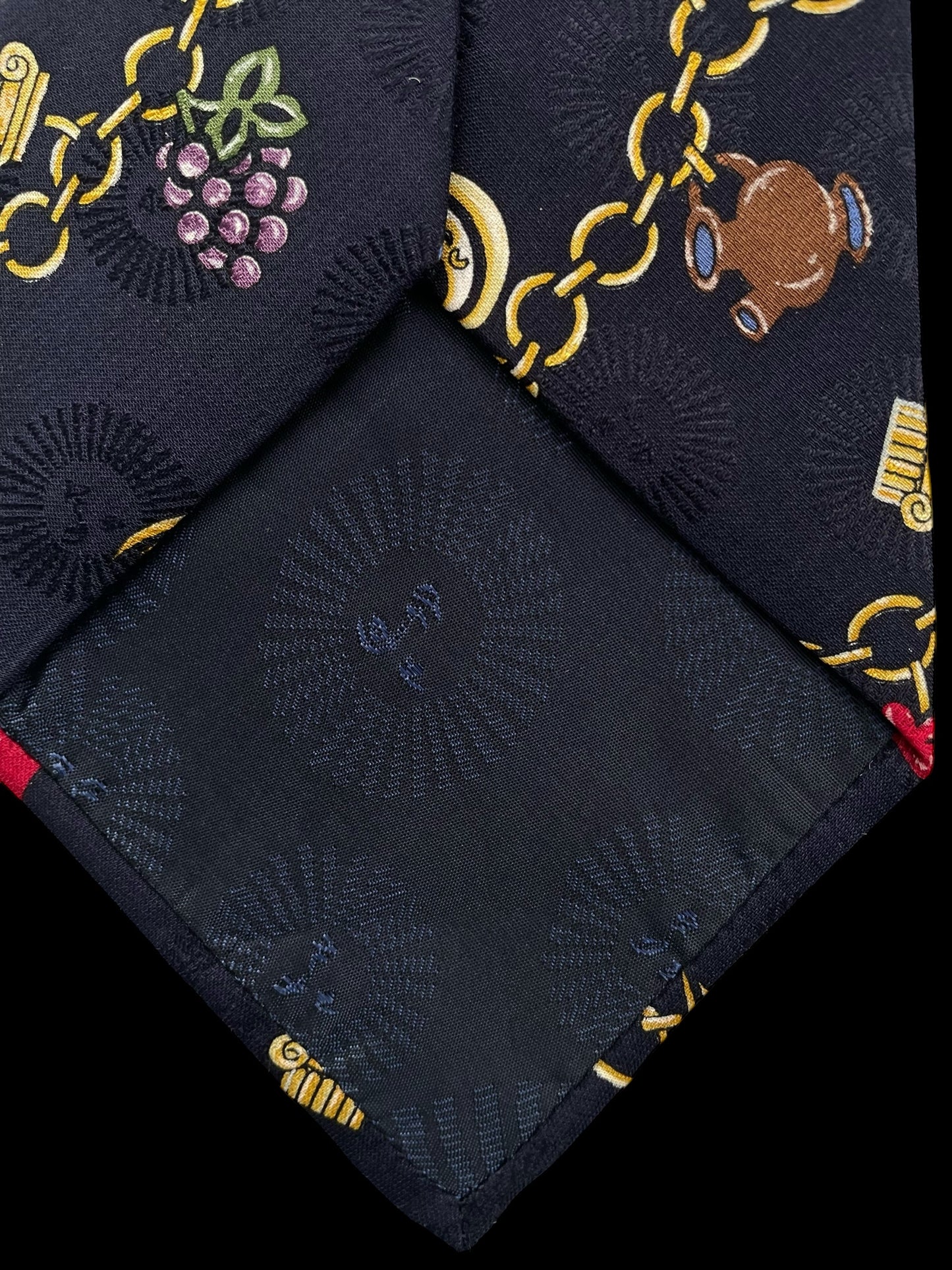 FORNASETTI Vintage Navy Blue Novelty Crepe Silk Jacquard Tie (9.7 cm by 154 cm) Longer Length.