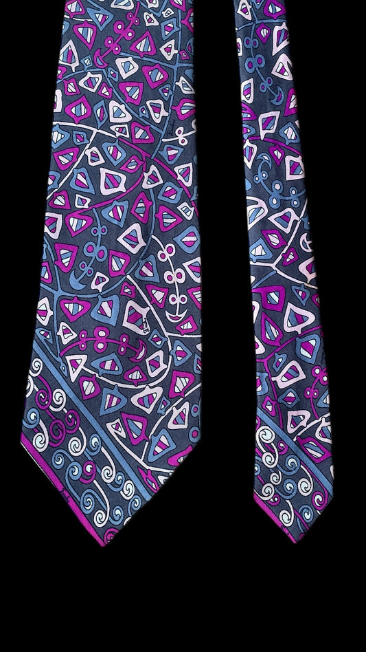 EMILIO PUCCI Vintage Grey Psychedelic Silk Tie (10.1 cm by 139 cm) Wide Front Size
