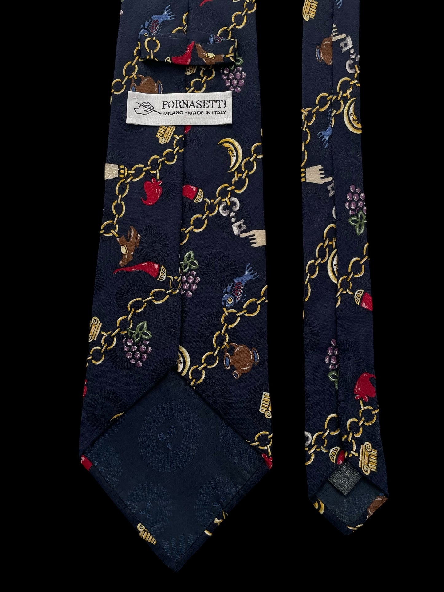 FORNASETTI Vintage Navy Blue Novelty Crepe Silk Jacquard Tie (9.7 cm by 154 cm) Longer Length.