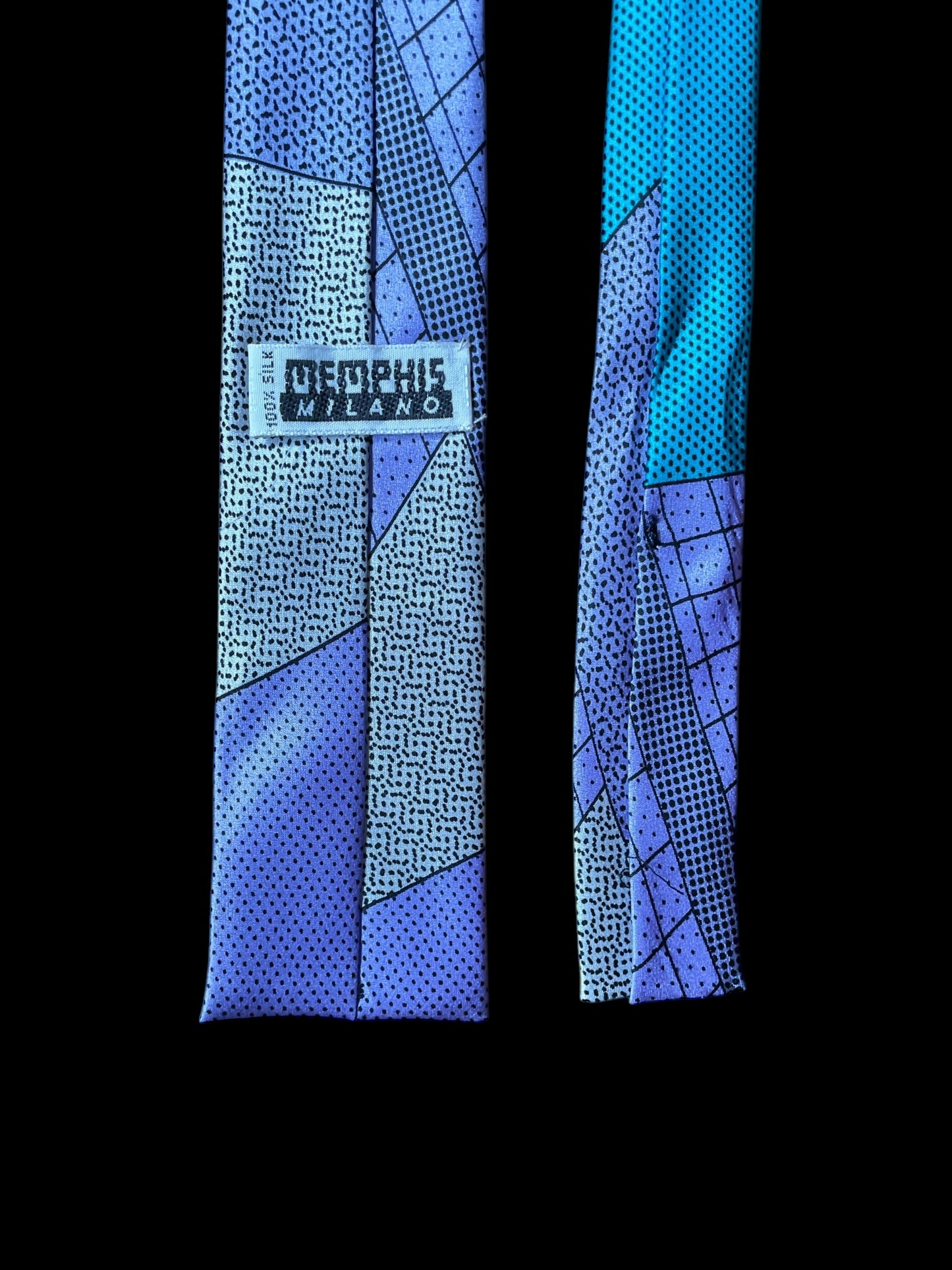 MEMPHIS MILANO Vintage Light Purple Crepe Silk Tie (Skinny Square Front Size 5.2 cm)