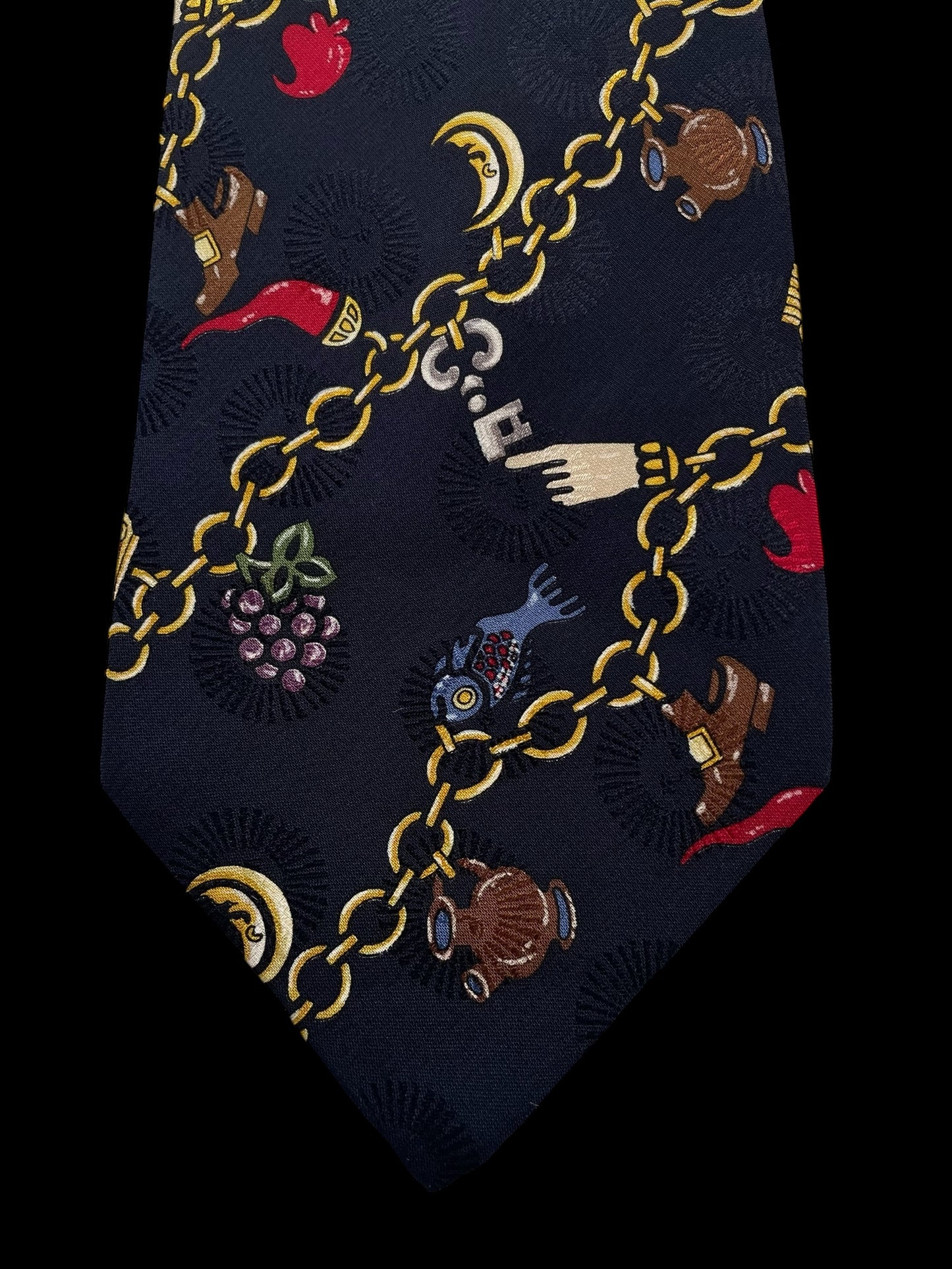 FORNASETTI Vintage Navy Blue Novelty Crepe Silk Jacquard Tie (9.7 cm by 154 cm) Longer Length.