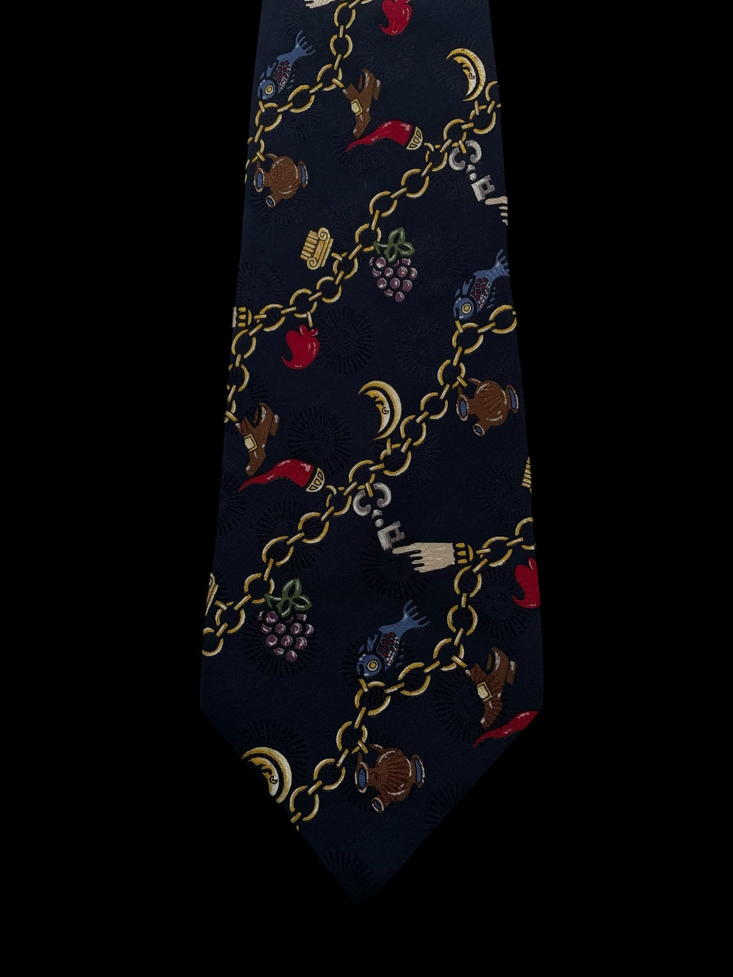 FORNASETTI Vintage Navy Blue Novelty Crepe Silk Jacquard Tie (9.7 cm by 154 cm) Longer Length.