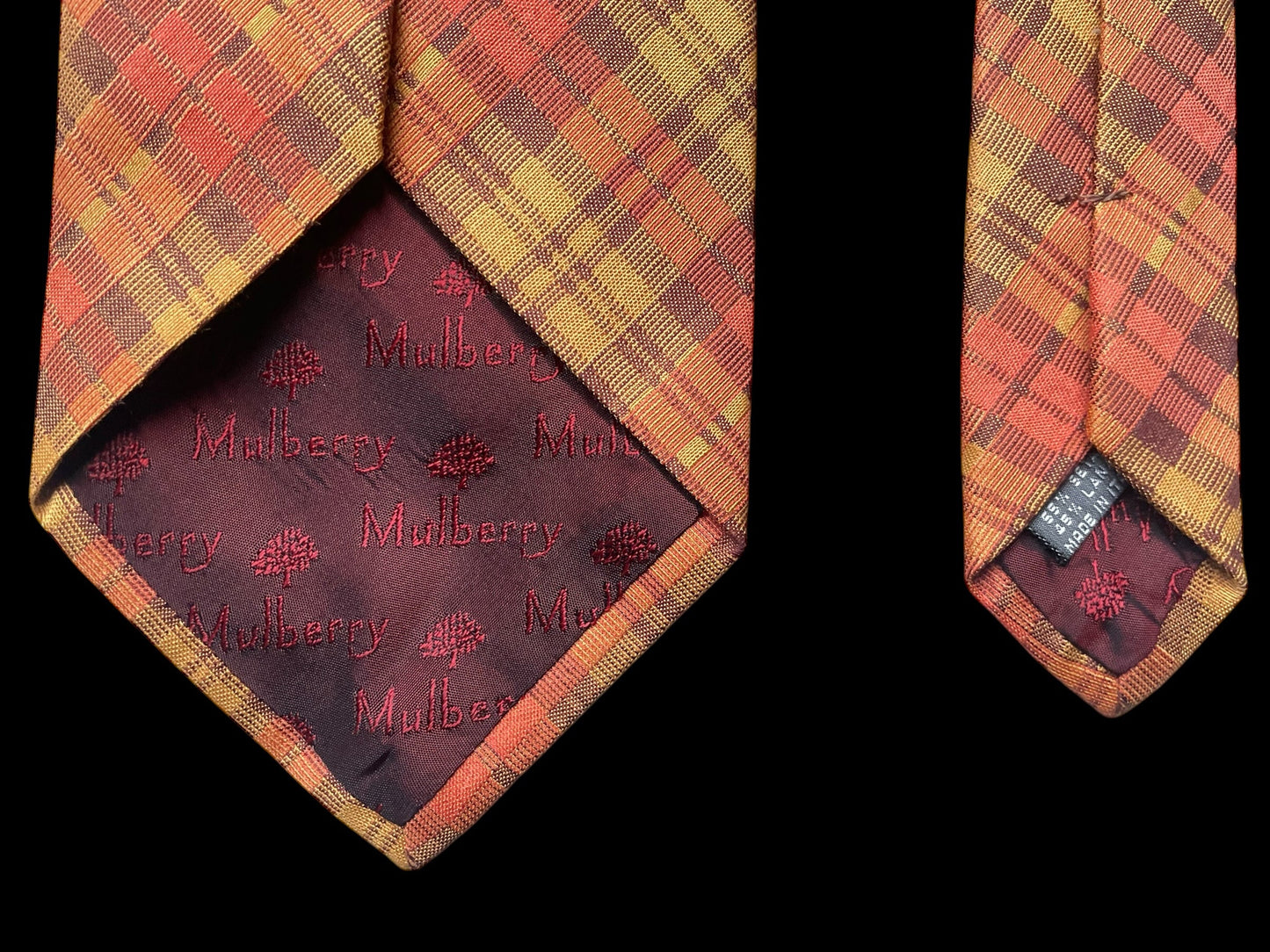 MULBERRY Vintage Orange Checks Silk-Wool Blended Tie ( 9.7 cm by 144 cm)