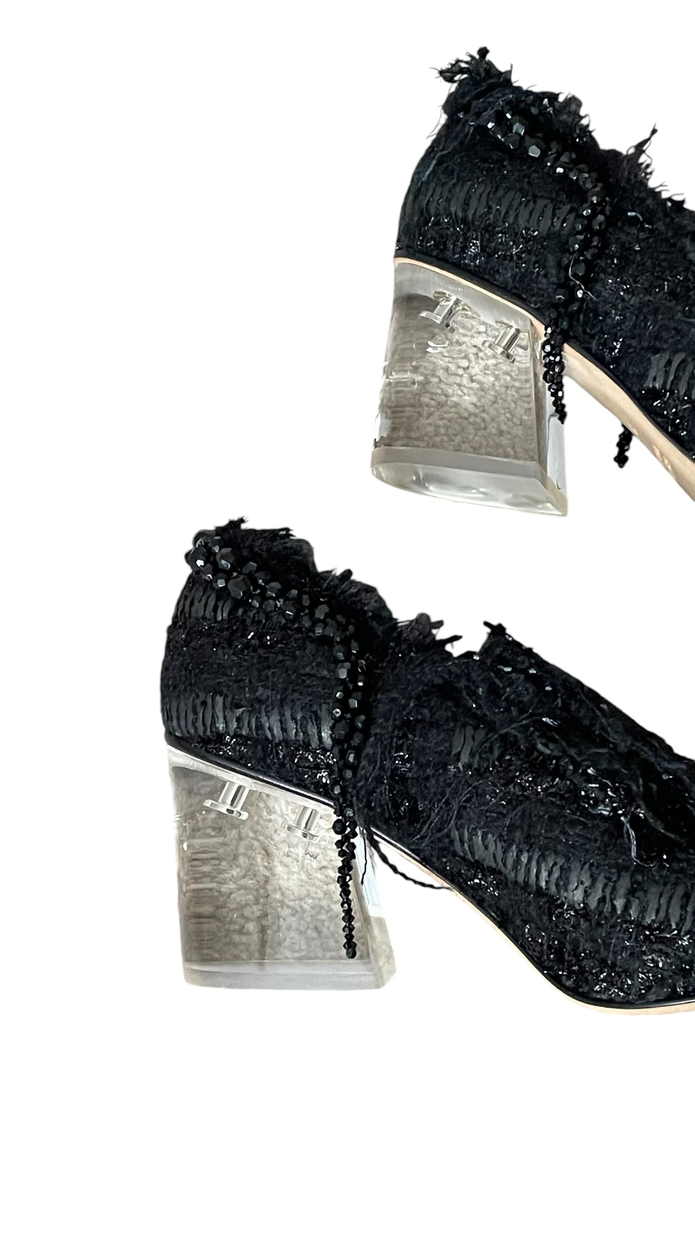 SIMONE ROCHA Women’s Black Embellished Tweed Block-Heel Shoes (Euro Size 36) U.K. 3.5