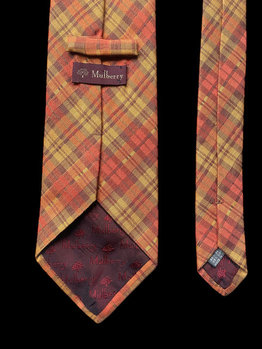 MULBERRY Vintage Orange Checks Silk-Wool Blended Tie ( 9.7 cm by 144 cm)