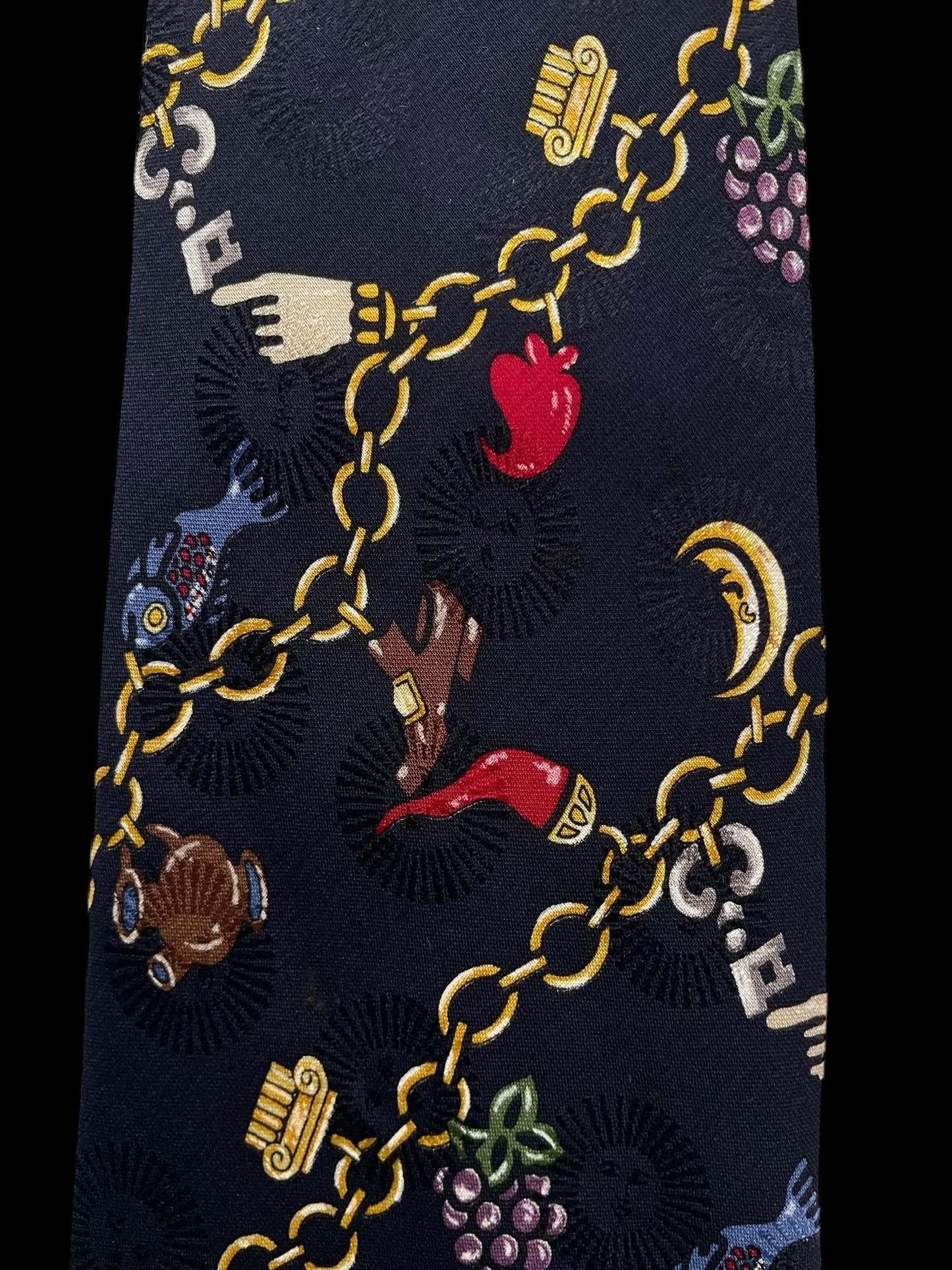 FORNASETTI Vintage Navy Blue Novelty Crepe Silk Jacquard Tie (9.7 cm by 154 cm) Longer Length.