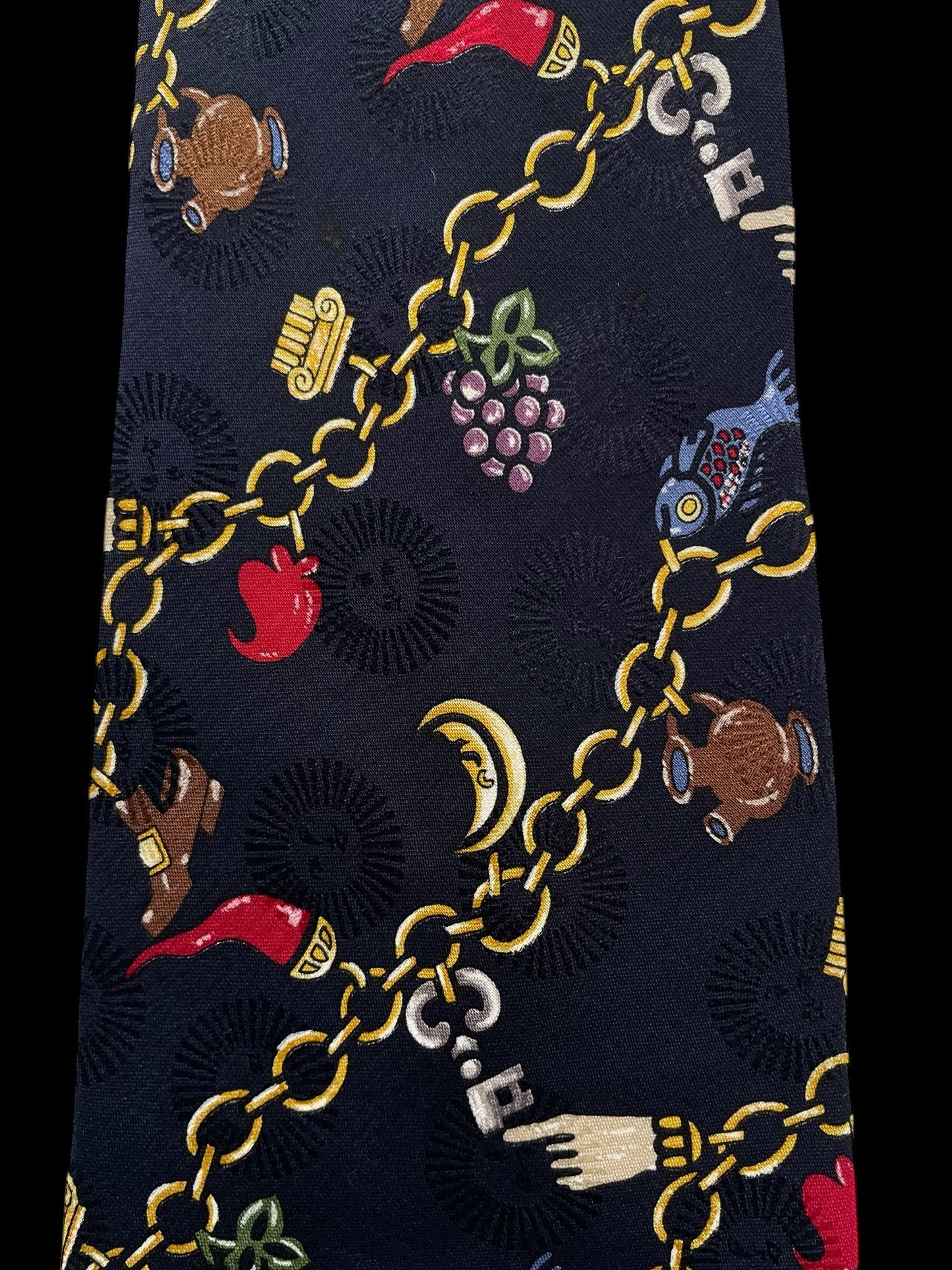 FORNASETTI Vintage Navy Blue Novelty Crepe Silk Jacquard Tie (9.7 cm by 154 cm) Longer Length.