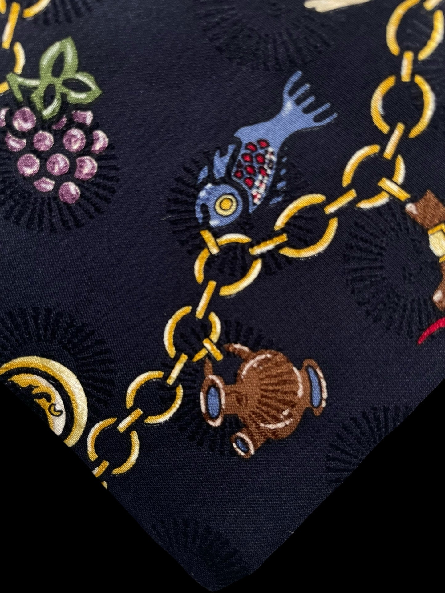 FORNASETTI Vintage Navy Blue Novelty Crepe Silk Jacquard Tie (9.7 cm by 154 cm) Longer Length.