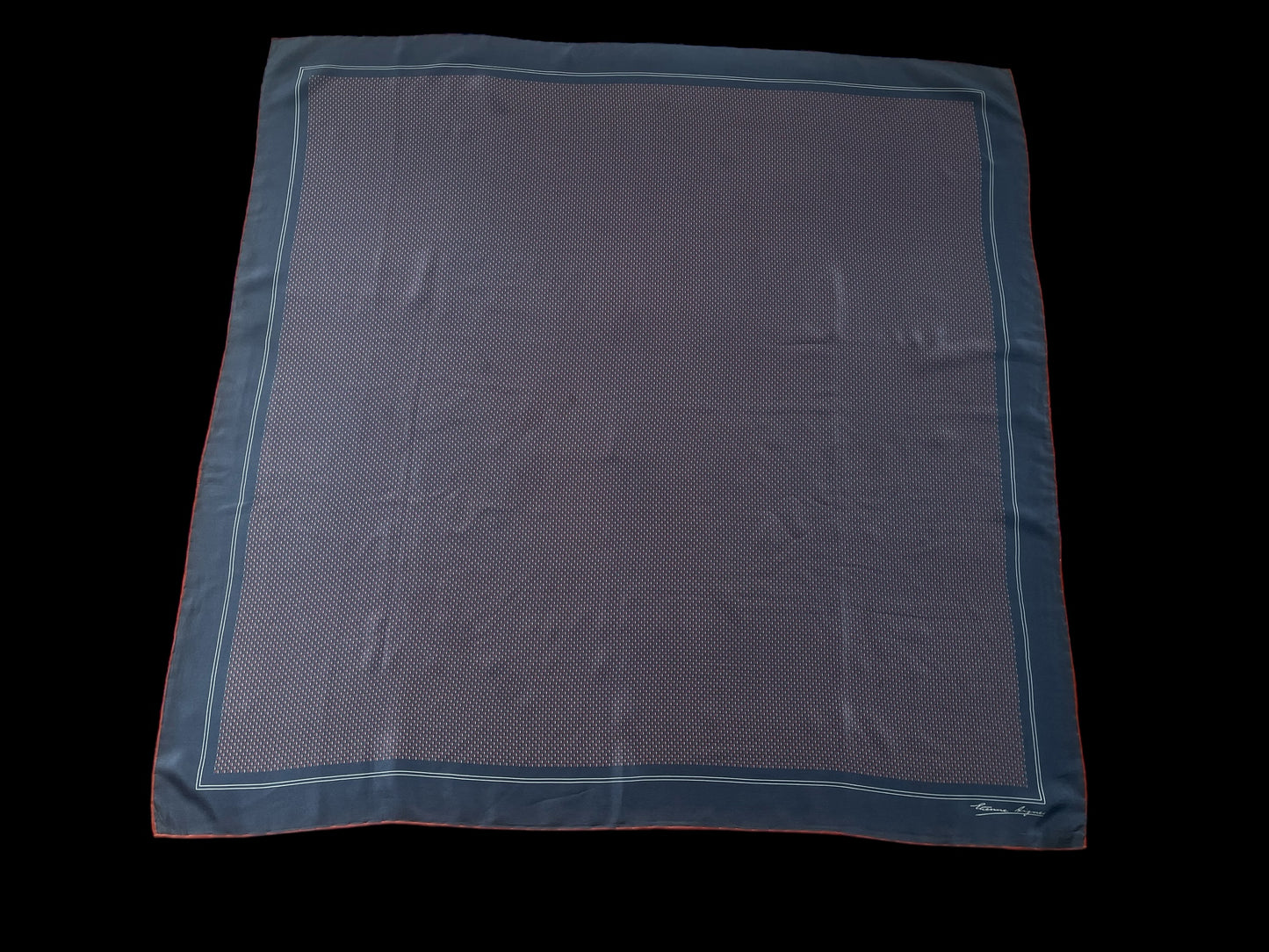 ETIENNE AIGNER Vintage Dark Grey Geometric/Logos Crepe Silk Scarf (87 cm by 87 cm) Hand rolled edges.