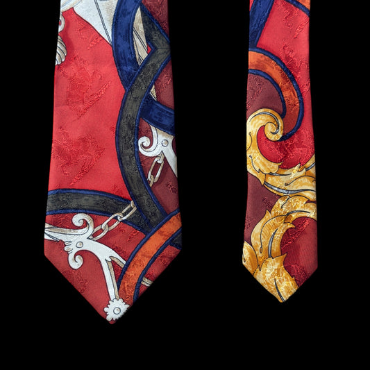 HERMES Vintage Burnt Orange Equestrian Silk Jacquard Tie (8.5 cm by 149 cm) Medium Front Width.
