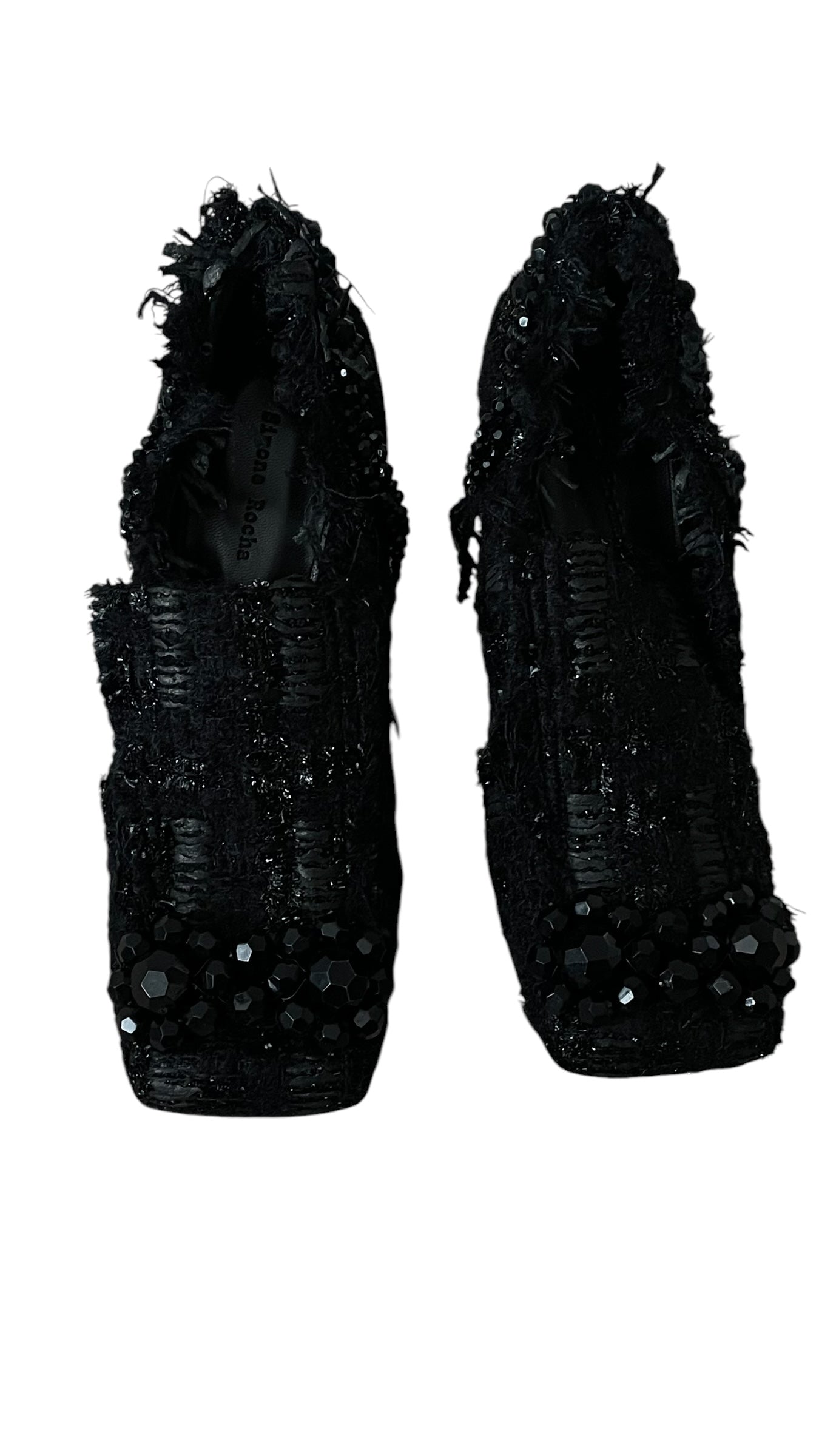 SIMONE ROCHA Women’s Black Embellished Tweed Block-Heel Shoes (Euro Size 36) U.K. 3.5