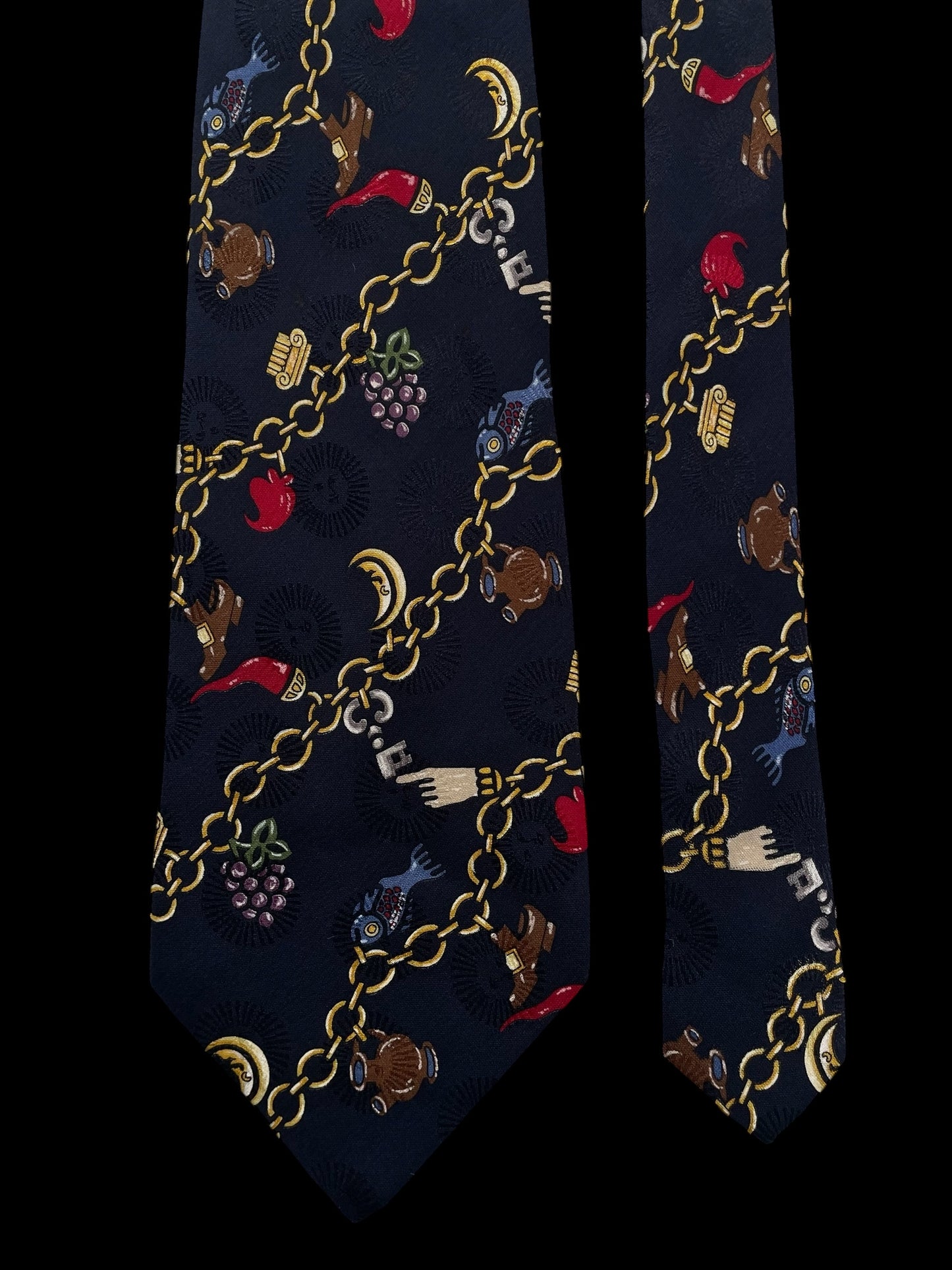FORNASETTI Vintage Navy Blue Novelty Crepe Silk Jacquard Tie (9.7 cm by 154 cm) Longer Length.