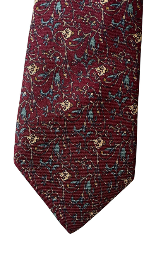 ERMENEGILDO ZEGNA Vintage Burgundy Floral Crepe Silk Tie (7 cm by 147 cm) Small Front Size.