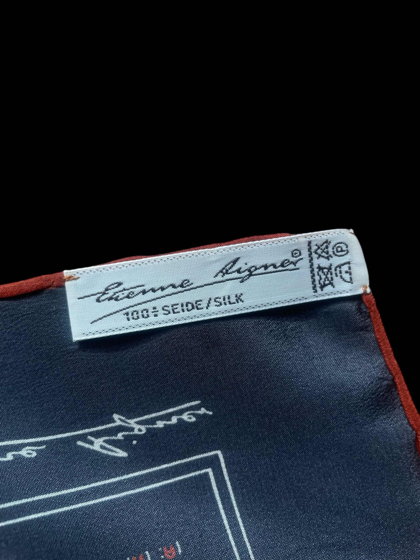 ETIENNE AIGNER Vintage Dark Grey Geometric/Logos Crepe Silk Scarf (87 cm by 87 cm) Hand rolled edges.
