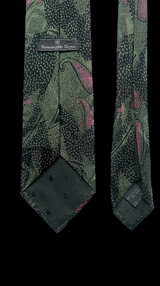 ERMENEGILDO ZEGNA vintage black paisley crepe silk jacquard tie (9 cm by 145 cm) Normal Front Size