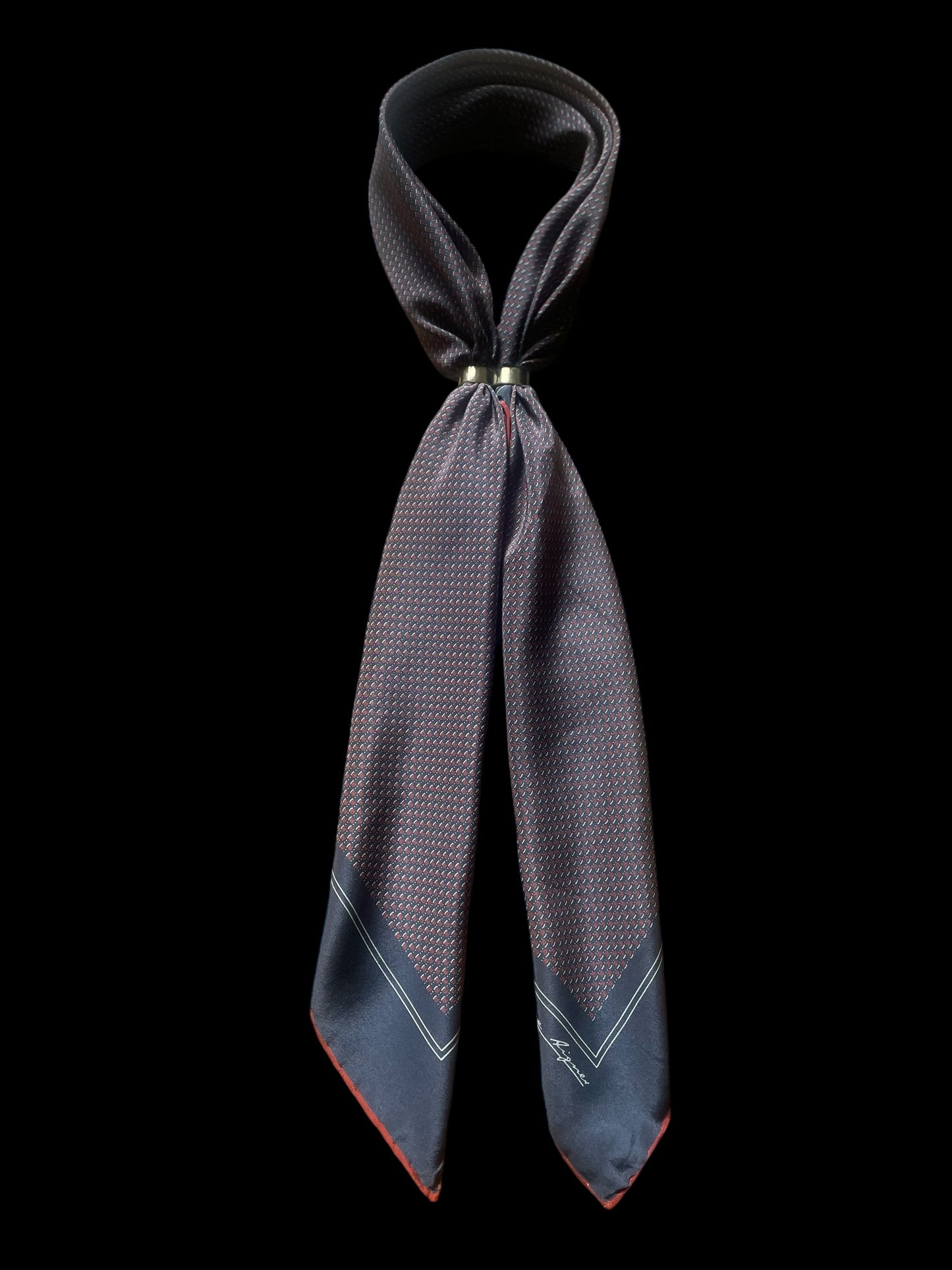 ETIENNE AIGNER Vintage Dark Grey Geometric/Logos Crepe Silk Scarf (87 cm by 87 cm) Hand rolled edges.