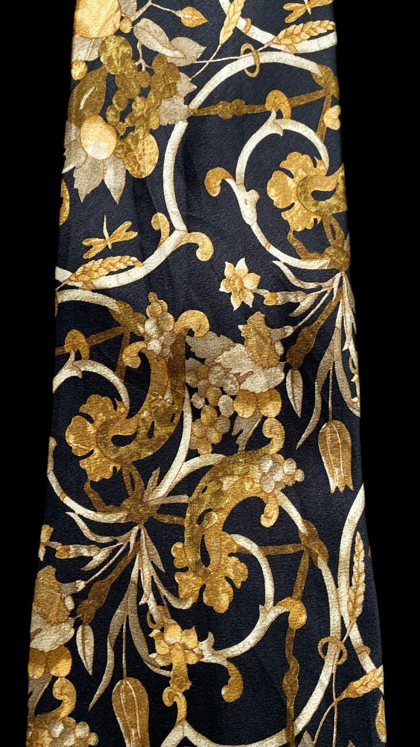 LANVIN Vintage Black Floral Crepe Silk Jacquard Tie (9.5 cm by 156.5 cm) Longer Length