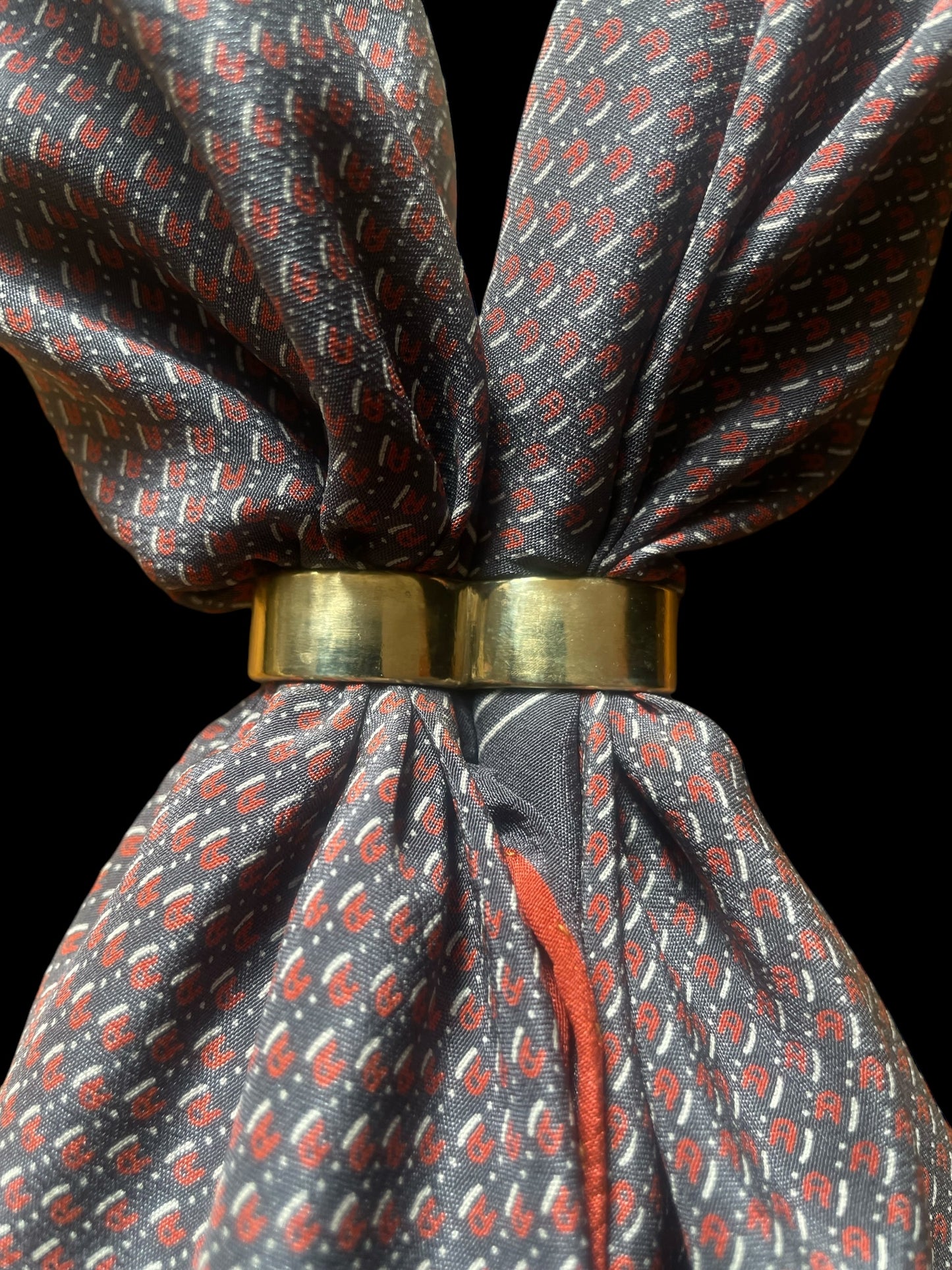 ETIENNE AIGNER Vintage Dark Grey Geometric/Logos Crepe Silk Scarf (87 cm by 87 cm) Hand rolled edges.