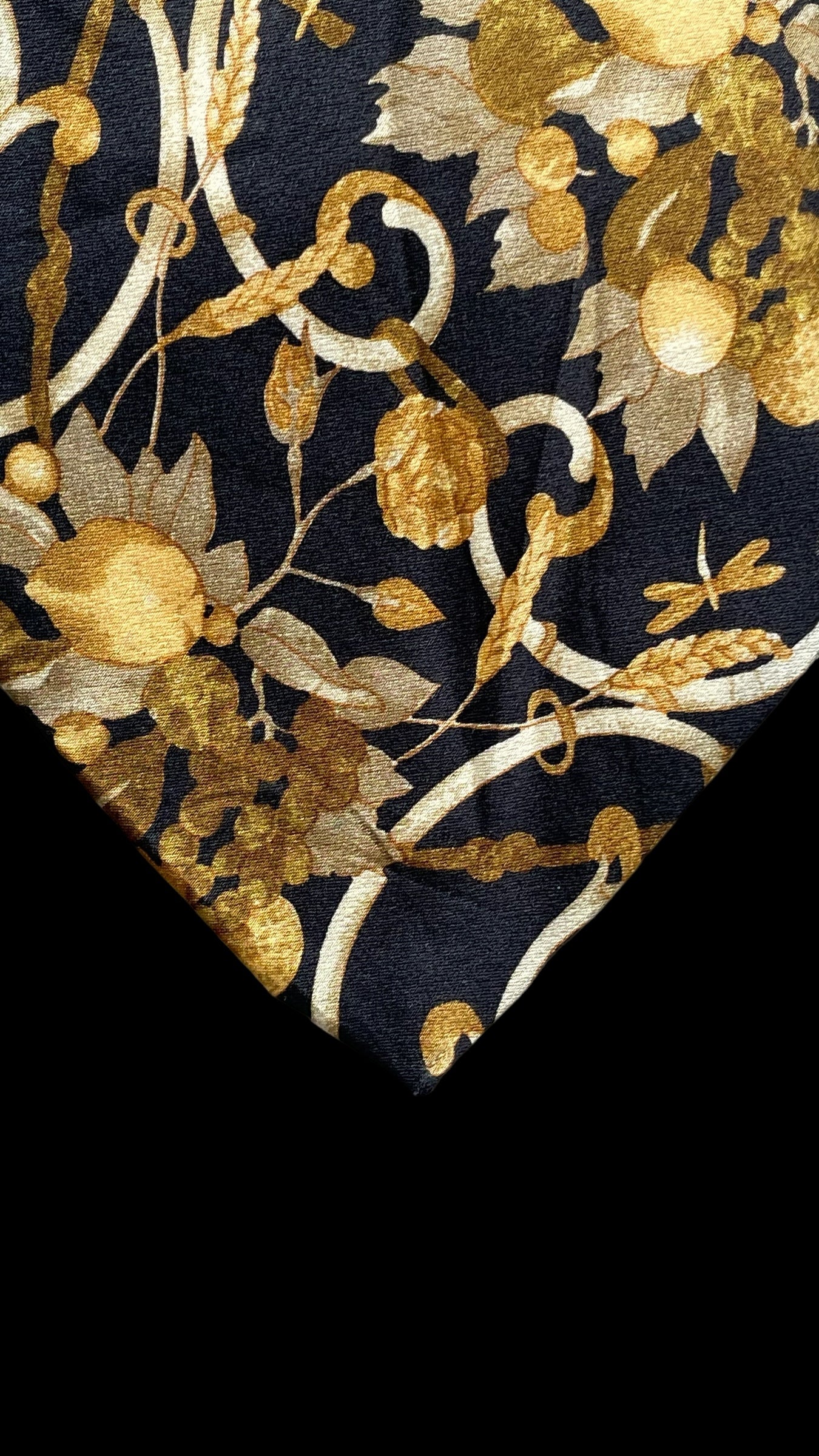 LANVIN Vintage Black Floral Crepe Silk Jacquard Tie (9.5 cm by 156.5 cm) Longer Length