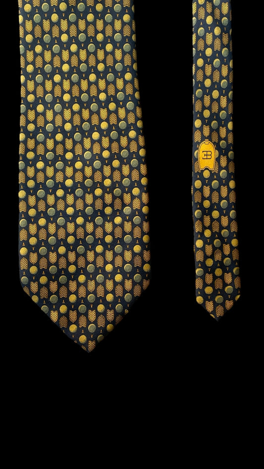 BUGATTI vintage black novelty silk tie (9.5 cm by 150 cm)