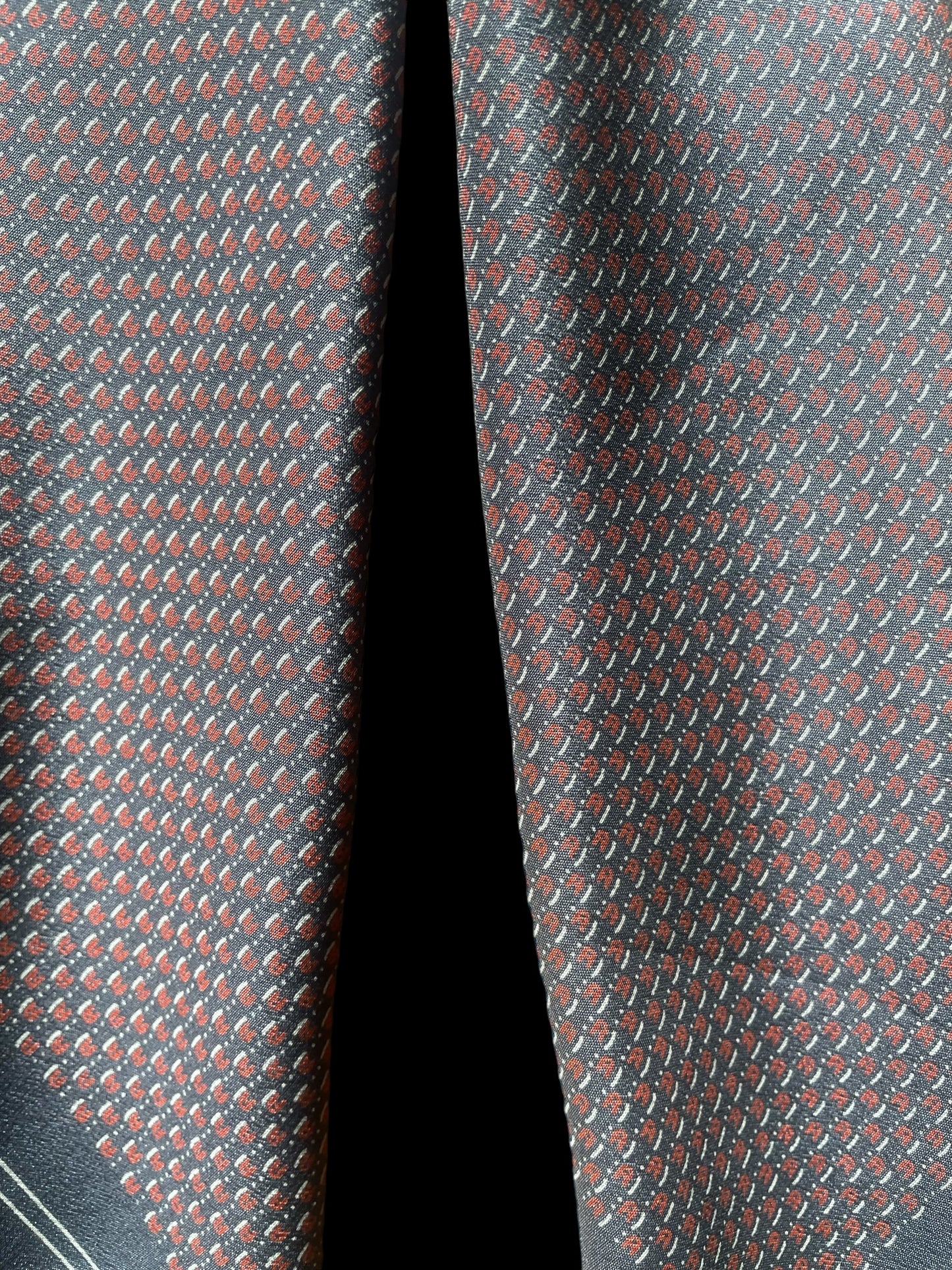 ETIENNE AIGNER Vintage Dark Grey Geometric/Logos Crepe Silk Scarf (87 cm by 87 cm) Hand rolled edges.