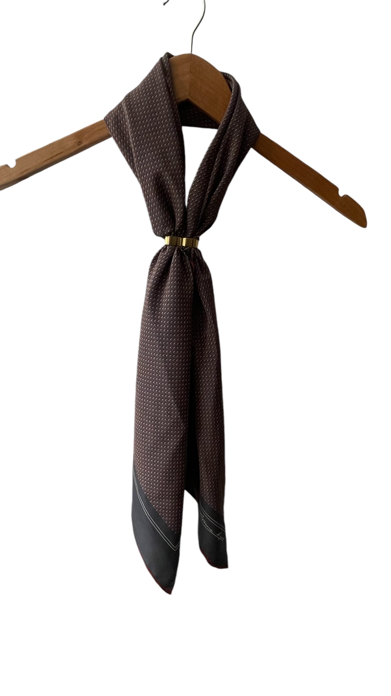 ETIENNE AIGNER Vintage Dark Grey Geometric/Logos Crepe Silk Scarf (87 cm by 87 cm) Hand rolled edges.