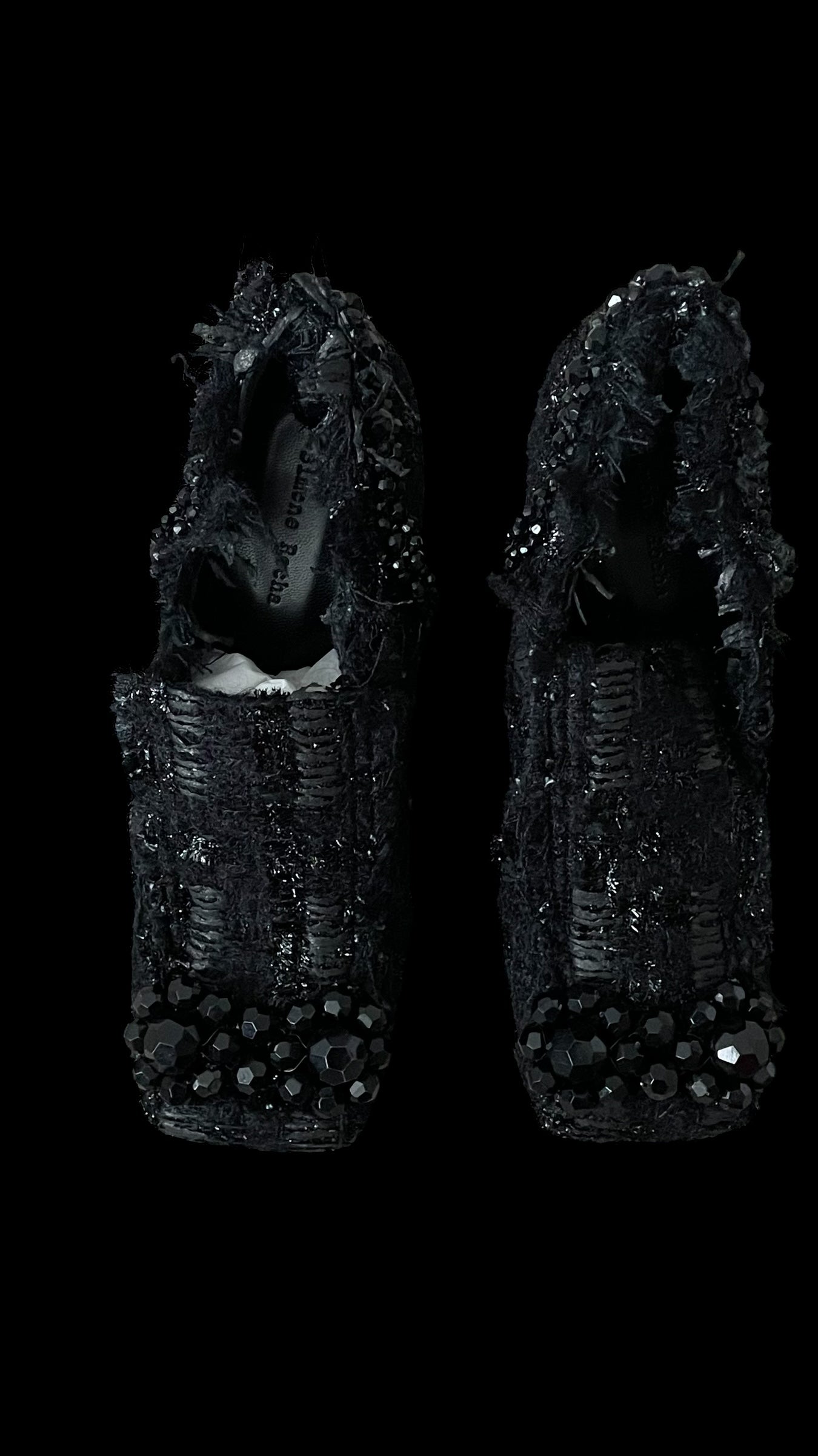 SIMONE ROCHA Women’s Black Embellished Tweed Block-Heel Shoes (Euro Size 36) U.K. 3.5