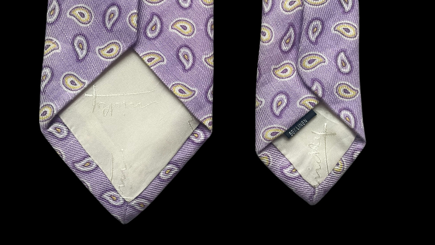 NICKY Vintage Lavender Paisley Silk-Linen Blended Tie (7.7 cm by 158 cm) Medium front size.