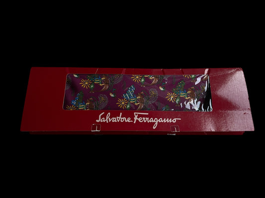 SALVATORE FERRAGAMO Vintage Dark Purple Novelty Silk Tie (9.4 cm by 140 cm) New in Box.