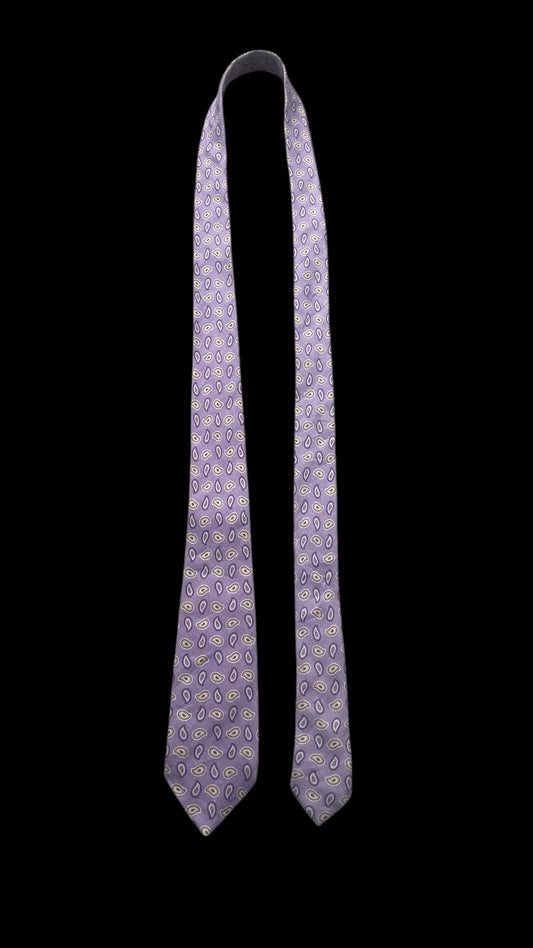 NICKY Vintage Lavender Paisley Silk-Linen Blended Tie (7.7 cm by 158 cm) Medium front size.