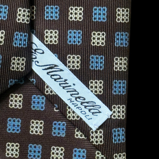 E. MARINELLA Dark Brown Geometric Dots Silk Tie (8.9 cm by 149 cm) Normal Front
