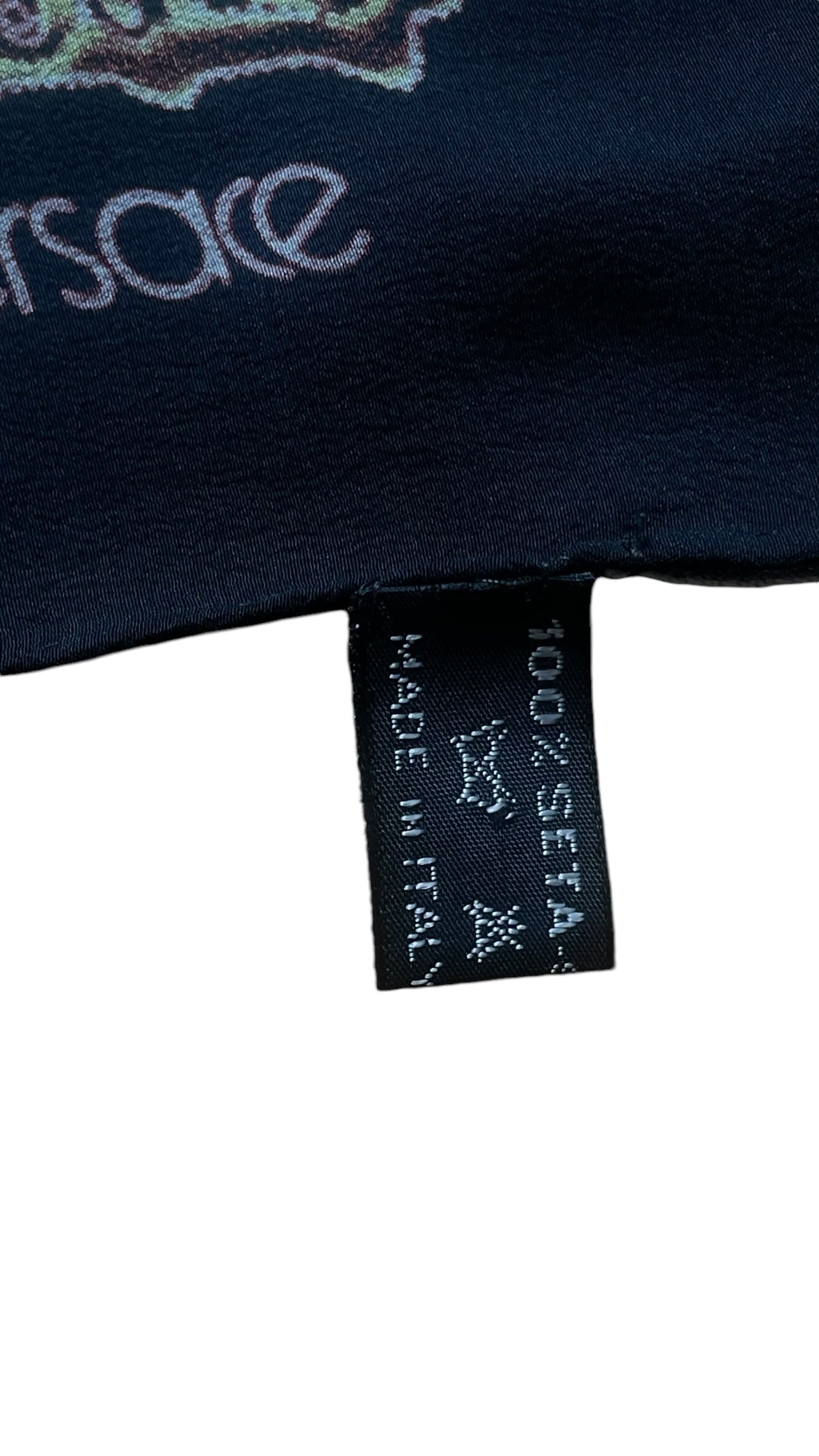 Vintage Black Polka Dots/ Baroque Crepe Silk Scarf by GIANNI VERSACE (84 cm by 90 cm) Hand rolled edges.