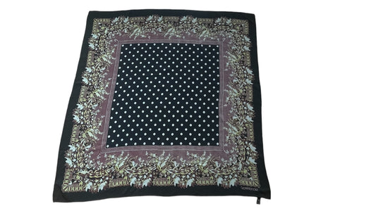 Vintage Black Polka Dots/ Baroque Crepe Silk Scarf by GIANNI VERSACE (84 cm by 90 cm) Hand rolled edges.