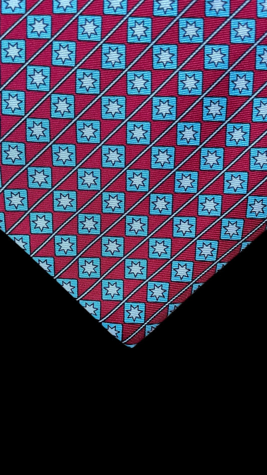 EMILIO PUCCI Vintage Red Geometric/Stars Silk Tie (9.4 cm by 143 cm) Normal Front Size.