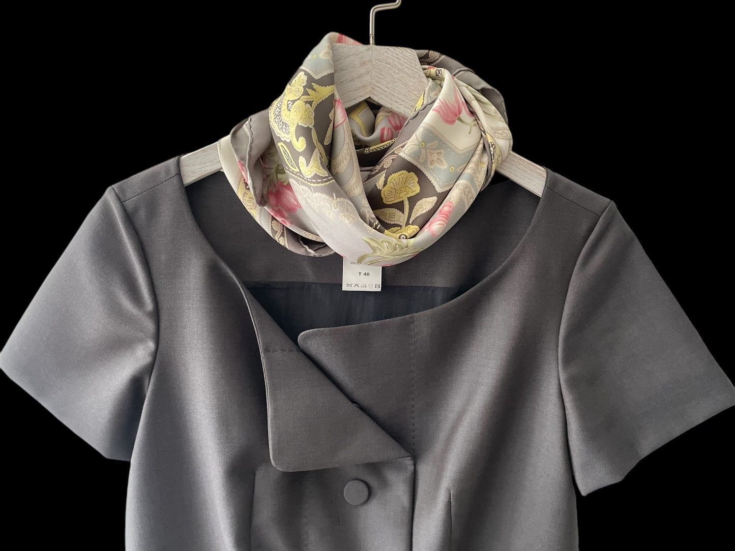 ETRO Vintage Grey Floral Silk Scarf (88 cm by 90 cm) Hand Rolled Hem.