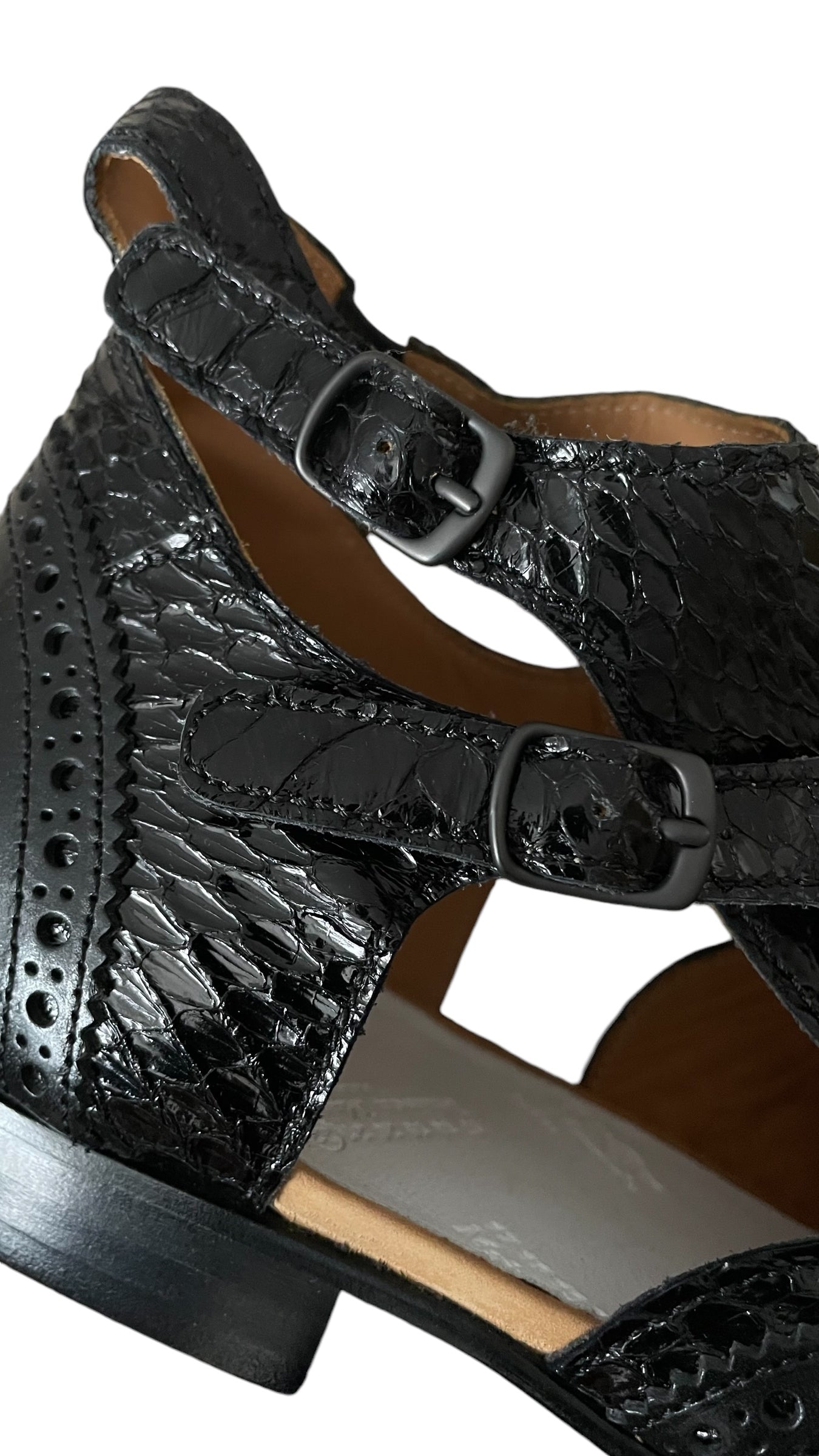 MAISON MARGIELA Women’s Black Leather Lace-Up Open Shoes (Euro Size 41) U.K. 8