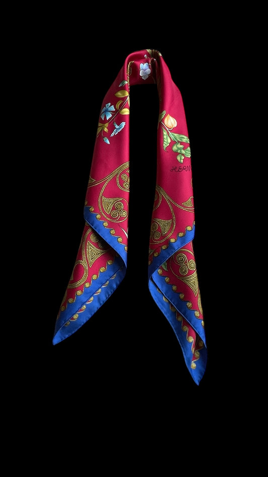 HERMES Vintage Magenta Floral Silk Scarf (ARABESQUES designed by Henri d’Origny)