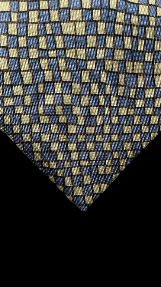 HERMES Vintage Blue Geometric Silk Tie (8.7 cm by 146 cm)