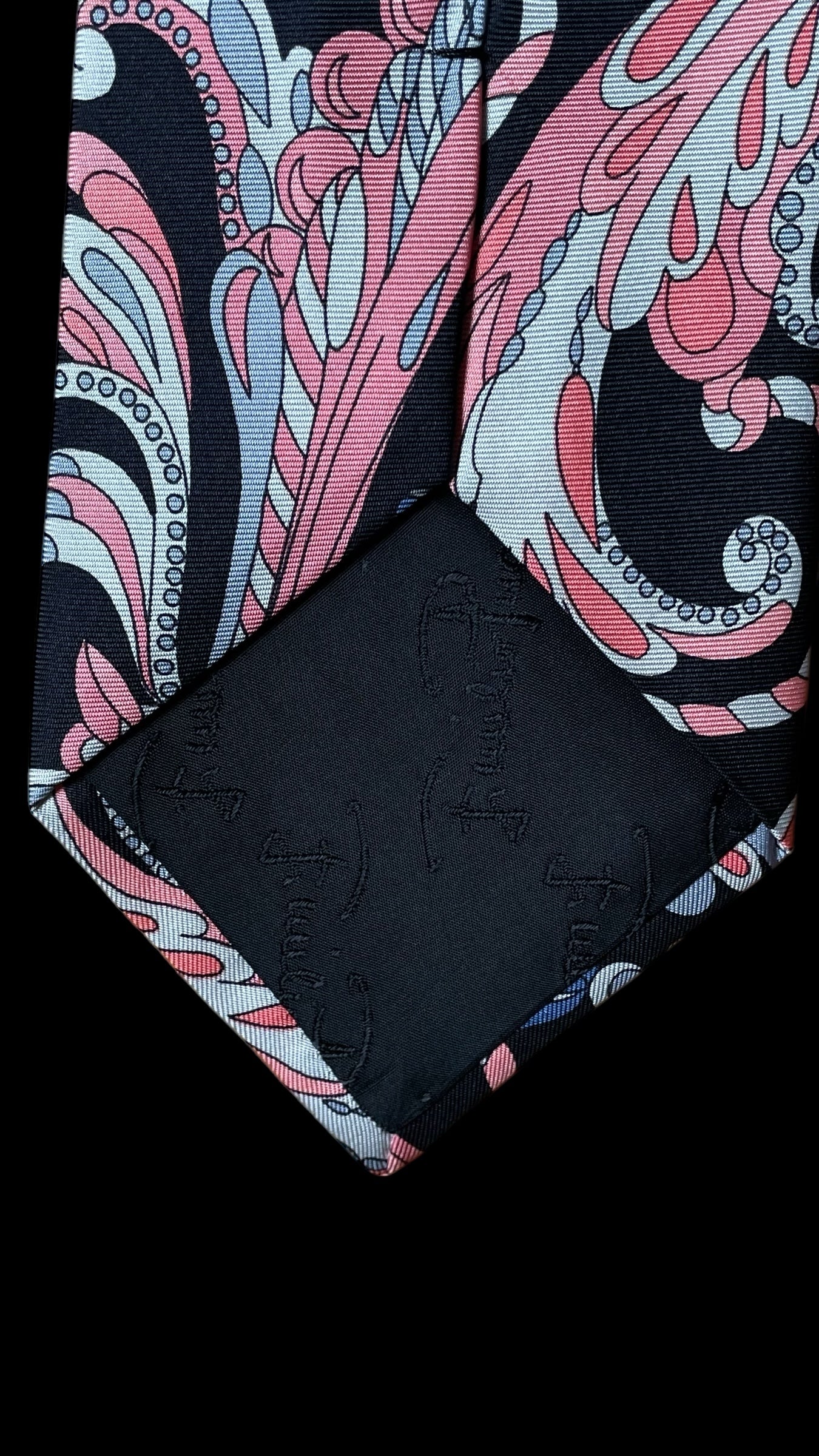 EMILIO PUCCI Vintage Black Psychedelic Silk Tie (9.2 cm by 142 cm) Normal Front Size.