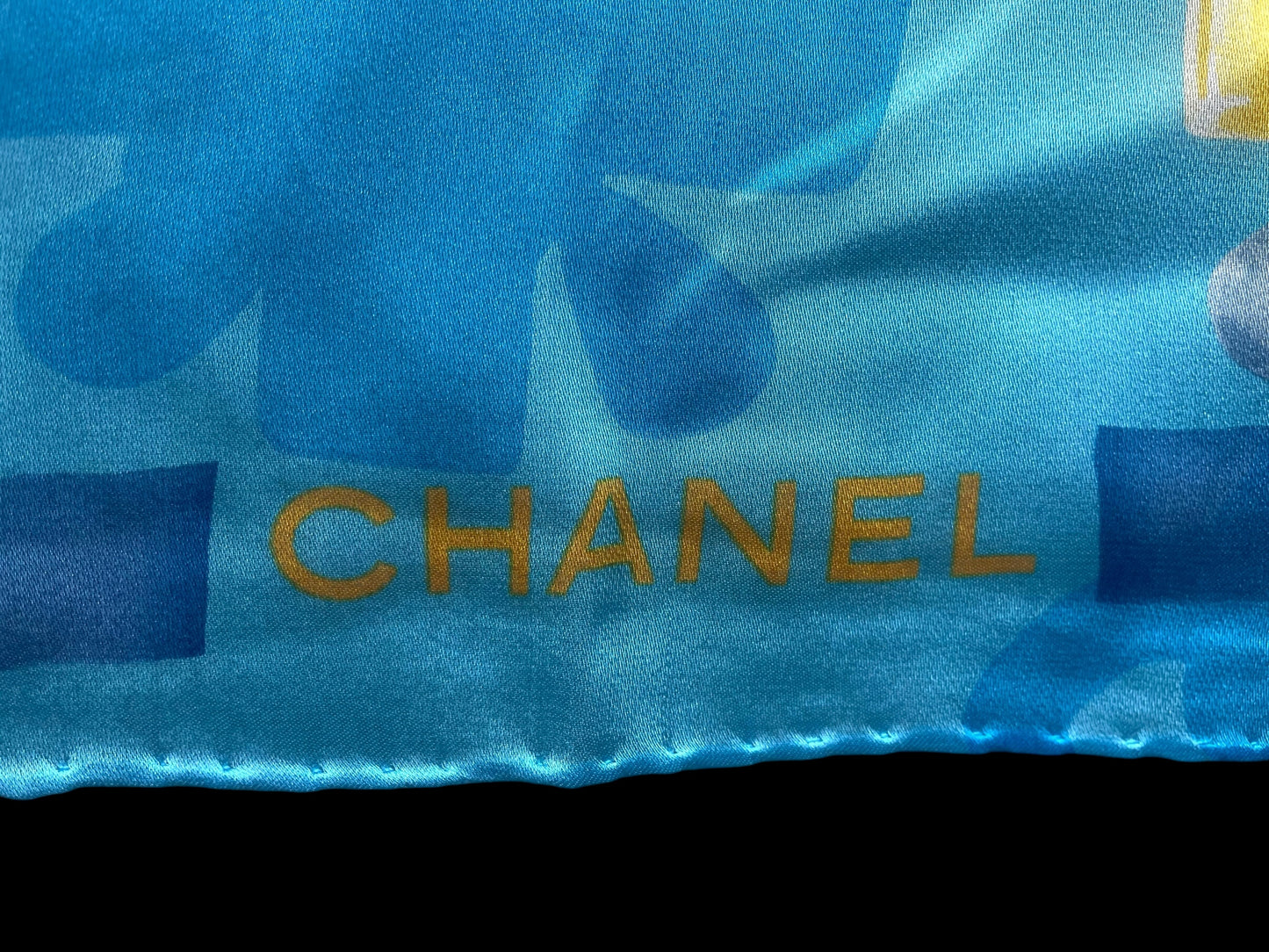 CHANEL Vintage Light Blue Floral Crepe Silk Chiffon Scarf (58 cm by 58 cm) Hand rolled Hem.