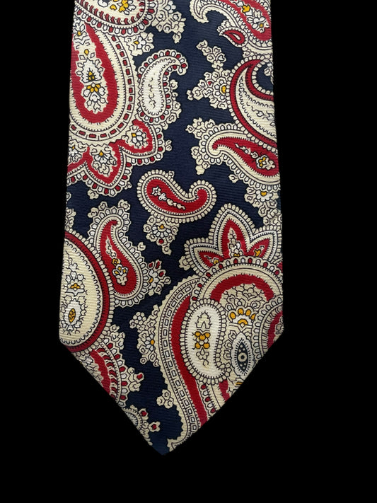 CARVEN Navy Blue Paisley Silk Tie (9.3 cm by 151 cm) Normal Front Size.