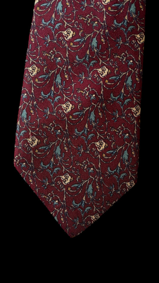 ERMENEGILDO ZEGNA Vintage Burgundy Floral Crepe Silk Tie (7 cm by 147 cm) Small Front Size.