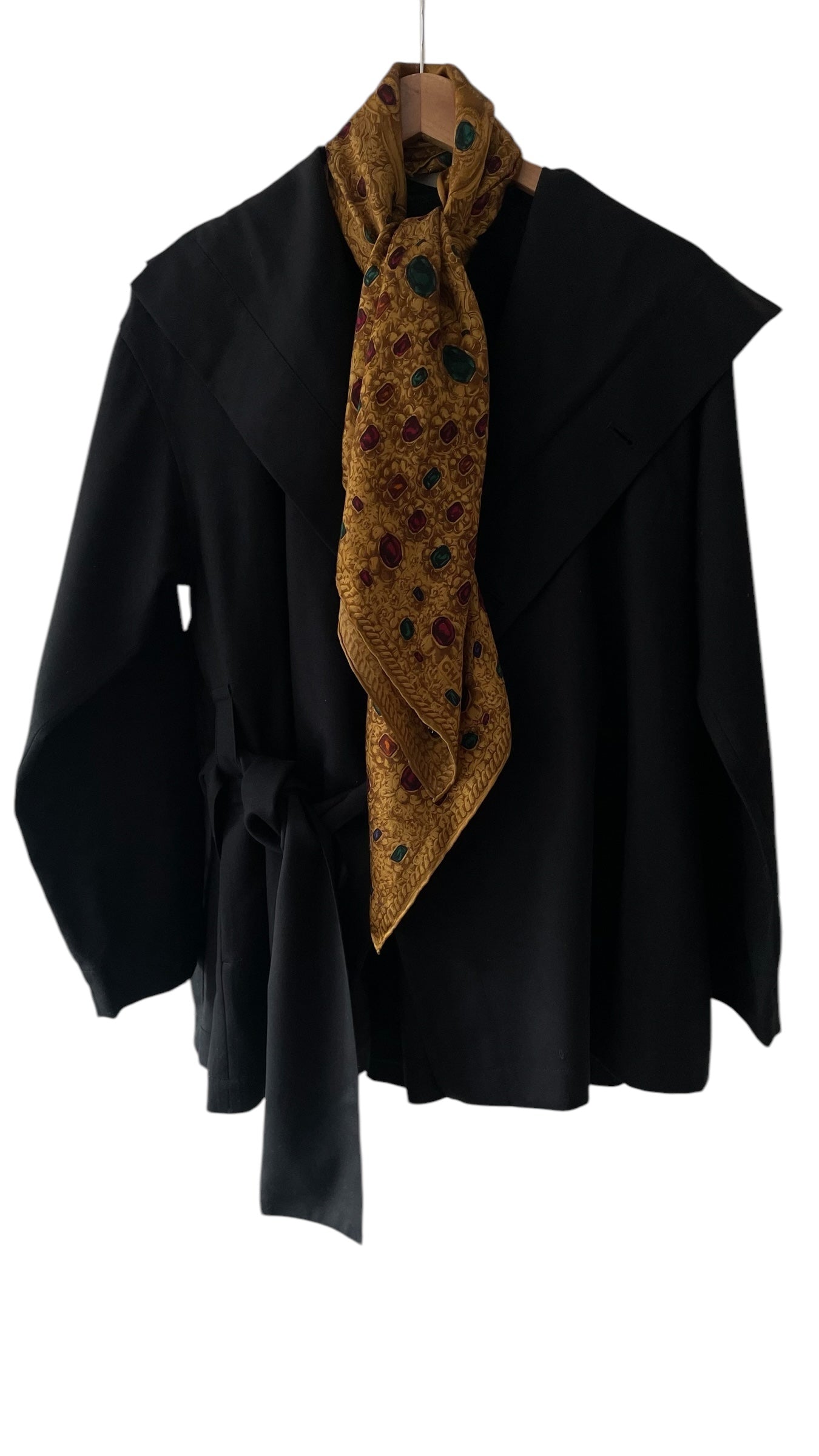 Hand rolled hem CHANEL Vintage Golden Jewel Crepe Silk Scarf (96 cm by 99 cm) Larger Size.