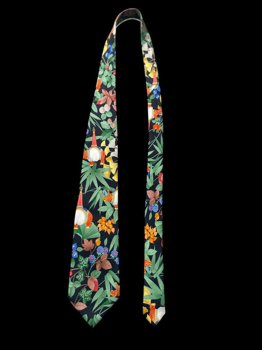 LEONARD Vintage Black Floral-Animals Silk Tie (9.8 cm by 146 cm) Normal Front Size