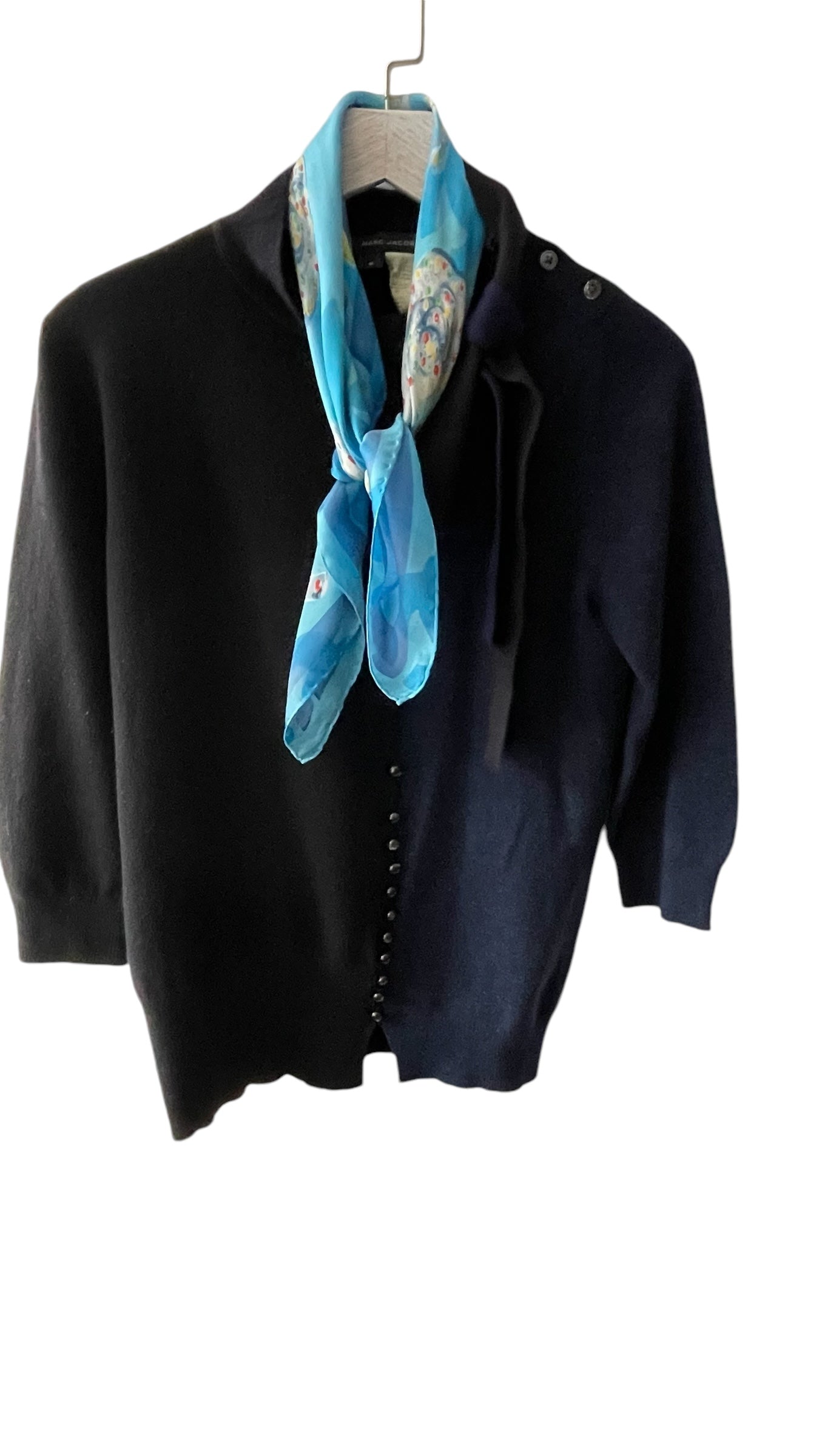 CHANEL Vintage Light Blue Floral Crepe Silk Chiffon Scarf (58 cm by 58 cm) Hand rolled Hem.