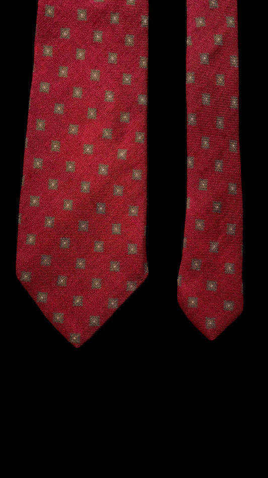 BERTEIL Vintage Burgundy Dots Silk-Wool Blended Tie ( 9.3 cm by 162.5 cm) Longer Length.