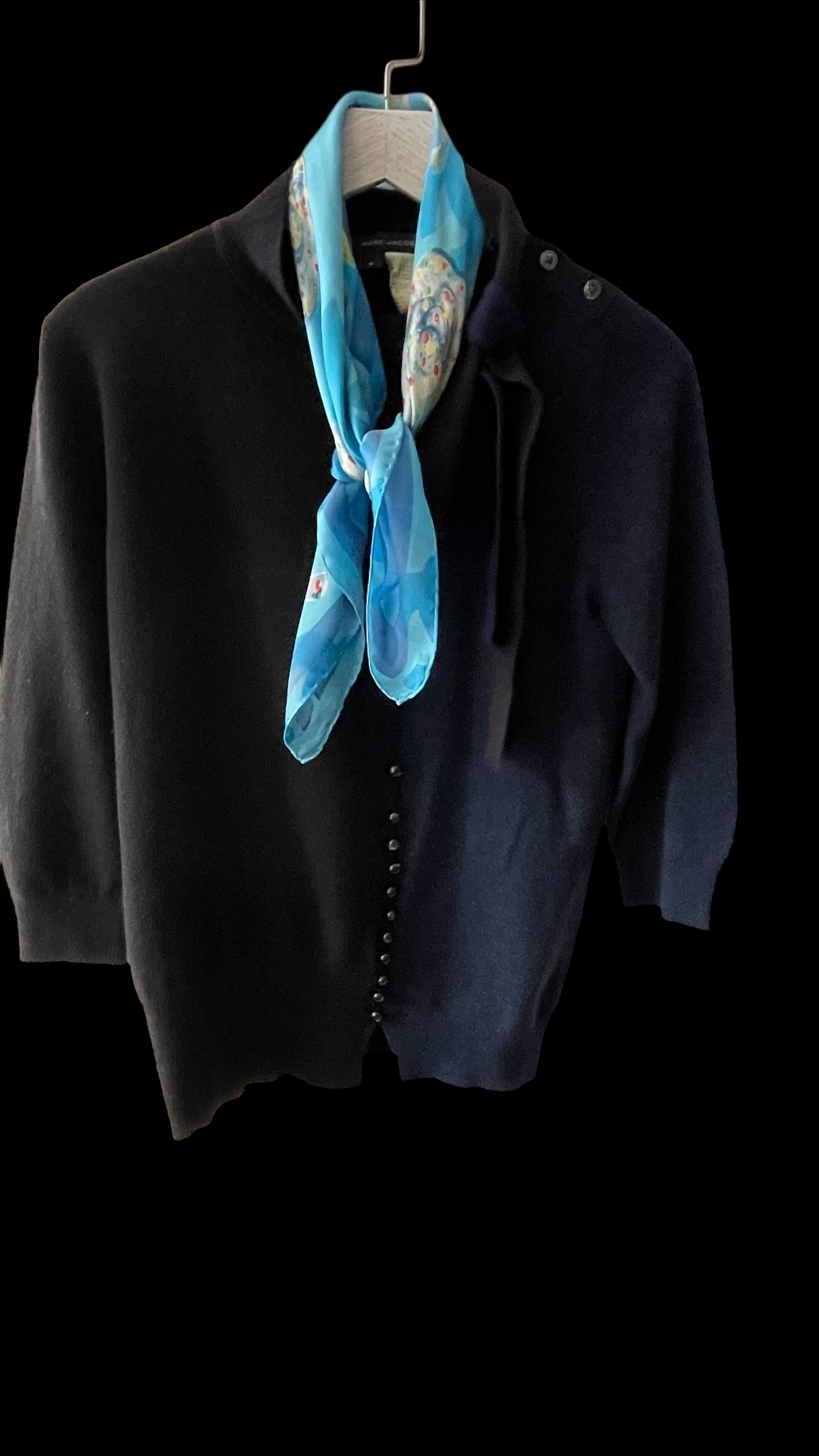 CHANEL Vintage Light Blue Floral Crepe Silk Chiffon Scarf (58 cm by 58 cm) Hand rolled Hem.