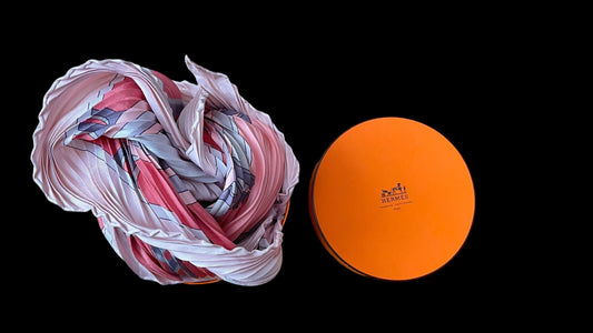 ‘MECANIQUE du TEMPS’ HERMES Vintage Pleated Silk Scarf designed by Loic Dubigeon.