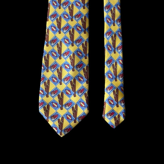 ROSSARDI Vintage Yellow Cigars Silk Tie (9.2 cm by 150 cm)