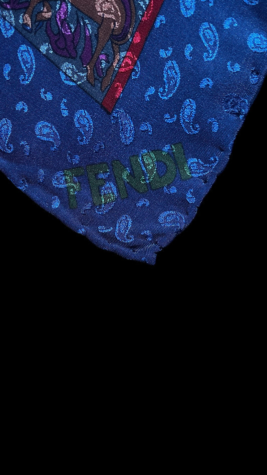 FENDI Vintage Bright Red Arabic/Paisley Crepe Silk Jacquard Scarf (94 cm by 94 cm) Bigger Size. Hand rolled Edges.